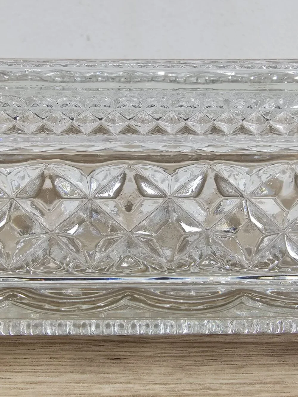 Anchor Hocking Wexford Butter Dish Clear Pressed Glass Diamond Pattern